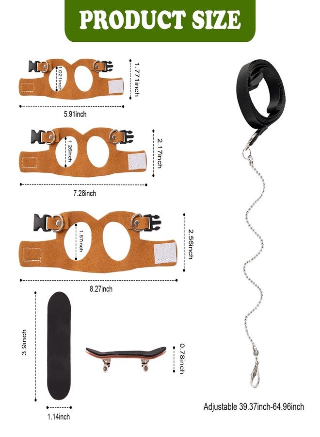 Swirge Bearded Dragon Leash and Harness Set, with Bearded Dragon Skateboard, Adjustable Lizard Leash Soft Leather Harness Climbing Accessories for Reptile Rat Tortoise (Brown) - Image 3